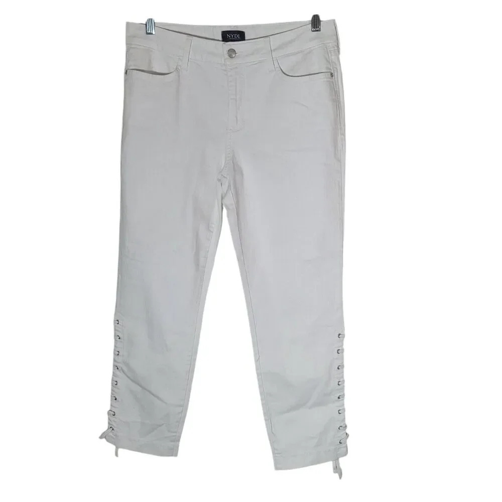 NYDJ Stretch Denim Crop Pants Jeans Women's Size 10 White Lift X Tuck Technology